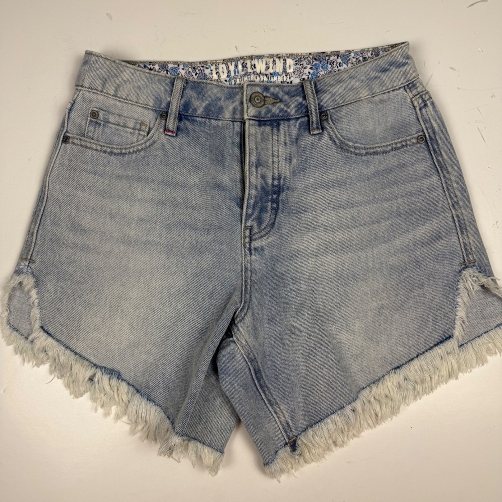 Idyllwind Miranda Lambert Light Wash Frayed Fringe Denim Shorts Blue Womens 2